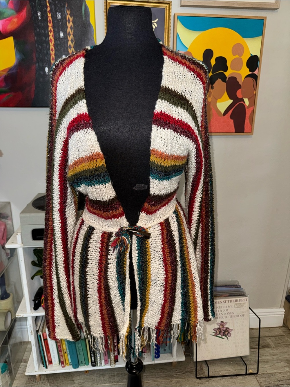 Striped Open-Front Knit Cardigan Sweater - Multicolor